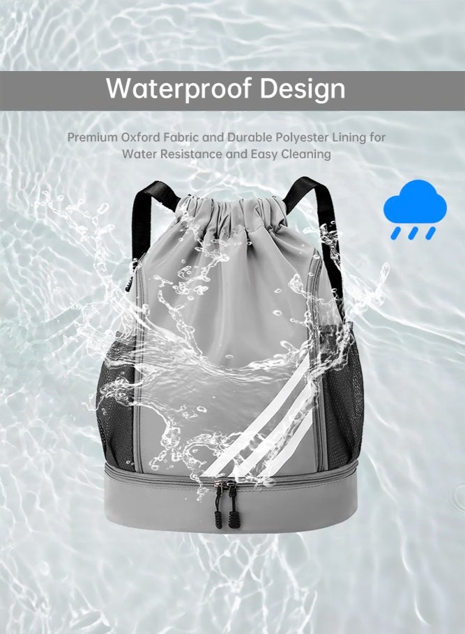 Unisex Side Mesh Bag Gym Sacks, Men/Women Sports Fitness Drawstring Backpack with Independent Shoe Compartment Gym Bag Yoga Bag Tourist Bag Sports Bag Trekking Bag for Boys/Girls/College Students - Image 5