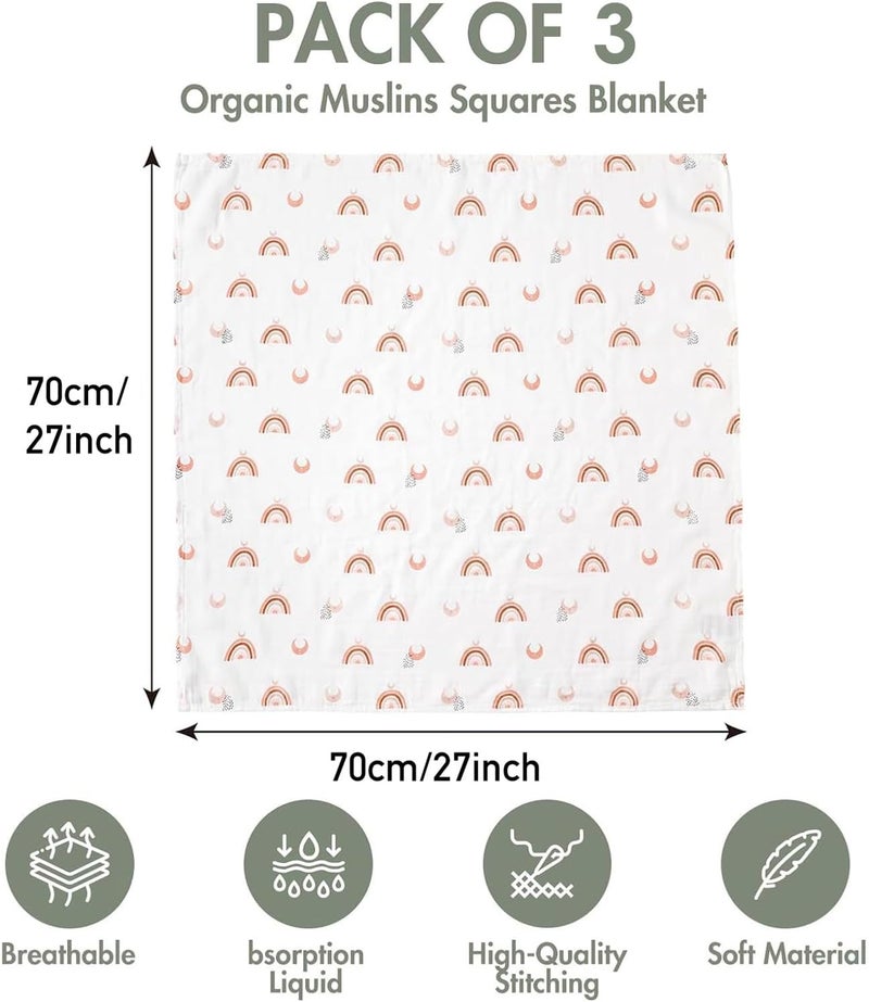3 Pack Muslin Swaddle Blankets - Soft and Breathable Infant Receiving Blankets - Image 4