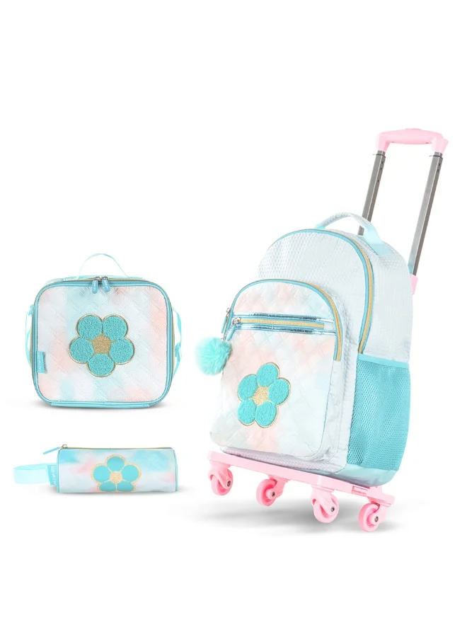 Eazy Kids Eazy Kids 18" Set of 4 Backpack w/ 4 Wheel Trolley, Lunch Bag and Pencil Case - Flora Green