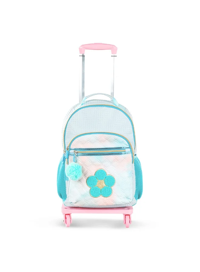 Eazy Kids Eazy Kids 18" Set of 4 Backpack w/ 4 Wheel Trolley, Lunch Bag and Pencil Case - Flora Green