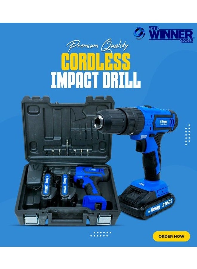 THE WINNER TOOLS Premium Quality Cordless Impact Drill - The Winner Tools 21V, 1500mAh Li-Ion, 2 Batteries, 10mm Chuck Diameter - The Winner tools  - Image 2