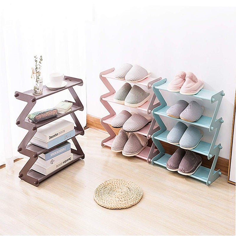 shopper 52.com shopper 52com 4 Layer Z Type Lightweight Sleek Space Saving Shoe Organizer Rack for Home and OfficePlastic Multicolour - Image 1