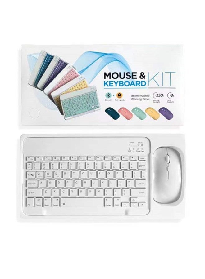 Bluetooth Keyboard IPad For Tablet PC Wonderful Control Keyboard Mobile Phone Wireless Bluetooth Keyboard Mouse Suit Cross Border-Color:10inch White Keyboard + Single-mode Mouse + Packaging Box - Image 1