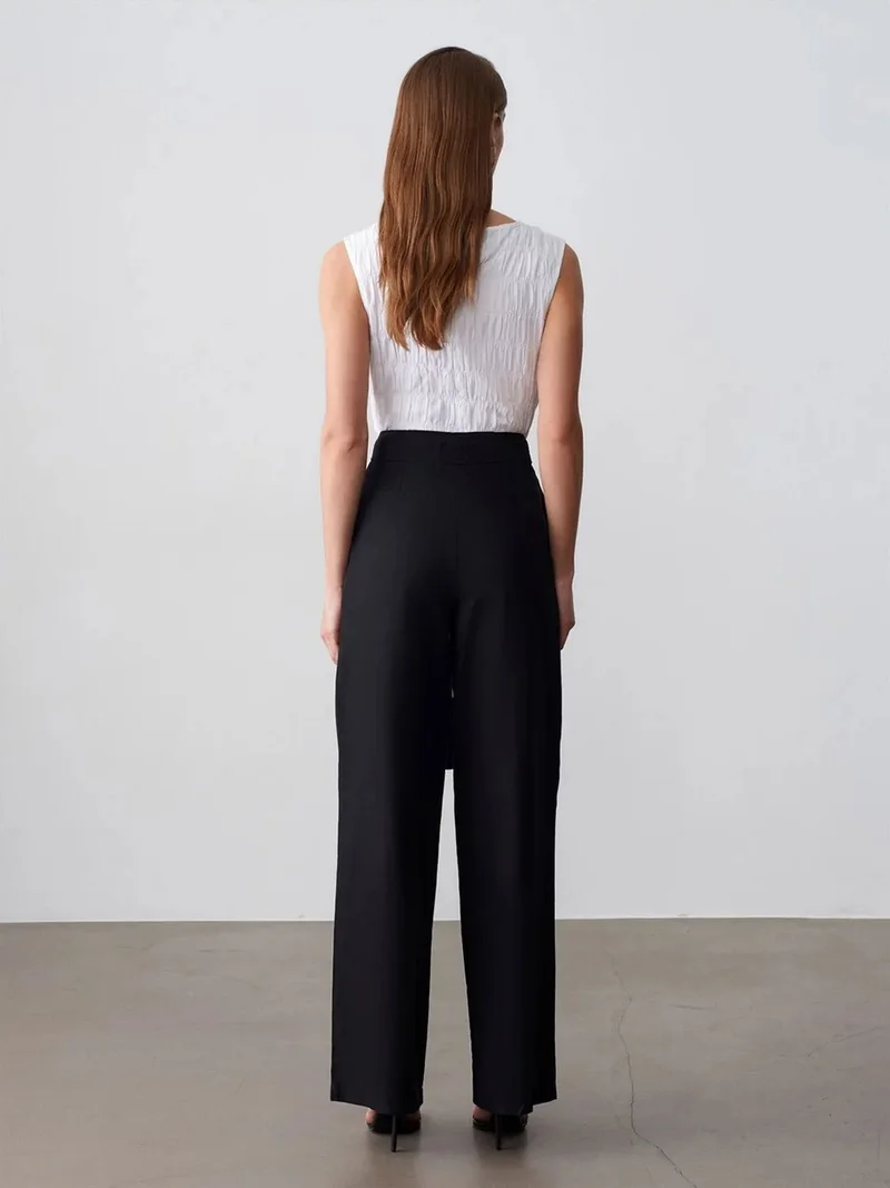 ديلفين DILVIN Belted Wide-Leg Linen Blend Trousers
