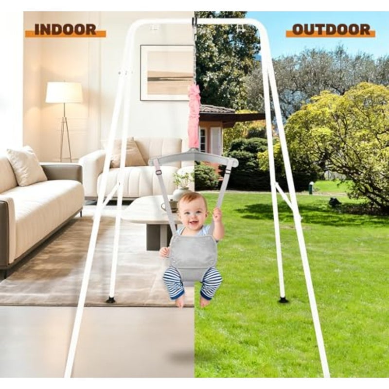 سترة أطفال مع حامل، قفزات أطفال وقفزات، ارتفاع قابل للتعديل للرضع للعب في الأماكن المغلقة والمفتوحة، سهلة التجميع، مخزن باللون الرمادي - Image 4