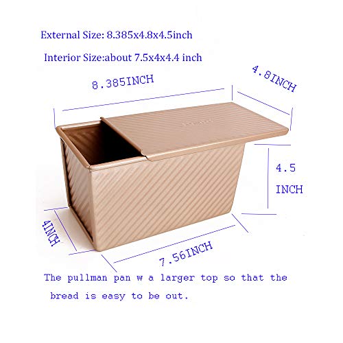 monfish Pullman Loaf Pan w Cover Bread Toast Mold corrugated loaf Pan w lid 1lb dough Alluminumed Steel Non Stick Gold (8.5X4.75X4.375INCH) - Image 4
