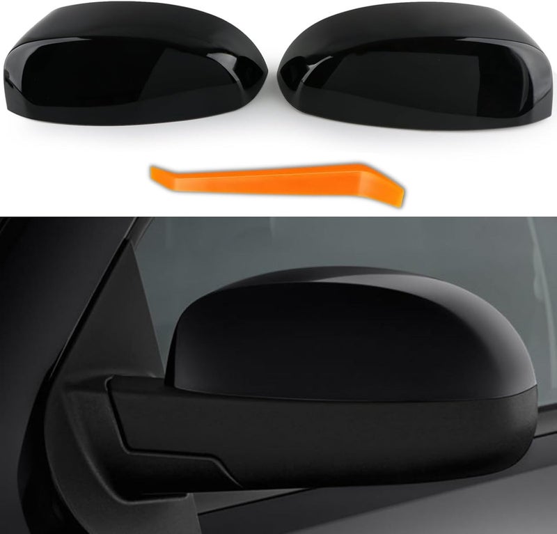 Pair Side Mirror Cover Cap for 2007-2014 Chevy Tahoe, Avalanche, Silverado, Suburban, GMC Sierra, Yukon, Cadillac Escalade - Smooth Black