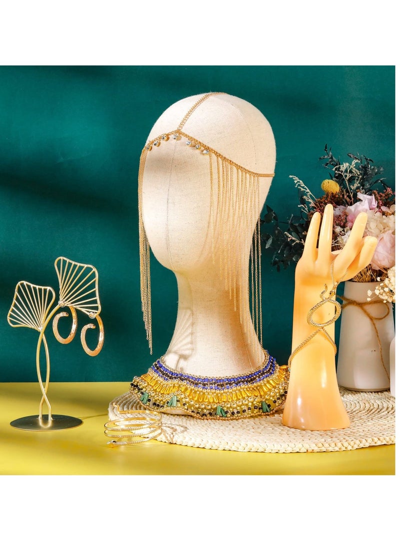 5 Pieces Egyptian Headpiece Costume, Included Tassel Head Chain Gold Snake Armband  Finger Ring Bracelet Earring Necklace,Suitable for Party Costume for Women  - Image 4