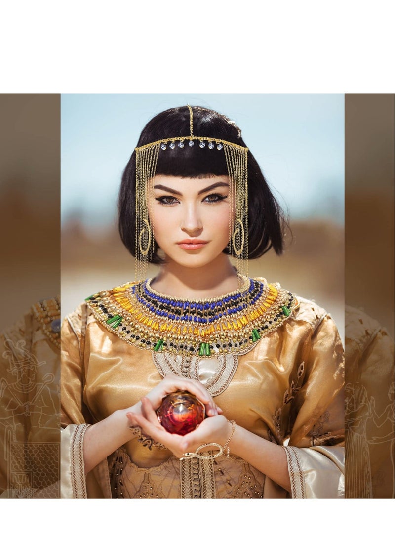 5 Pieces Egyptian Headpiece Costume, Included Tassel Head Chain Gold Snake Armband  Finger Ring Bracelet Earring Necklace,Suitable for Party Costume for Women  - Image 5