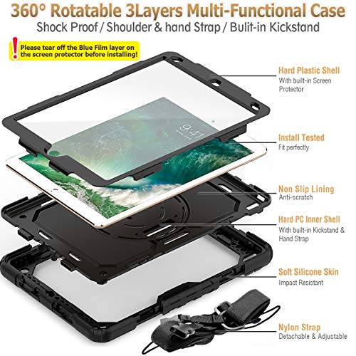 SEYMAC stock Case for iPad Air 3 2019 / Pro 10.5'' with Screen Protector Pen Holder [360° Rotate Hand Strap/Stand], Drop-Proof Case (Black) - Image 5