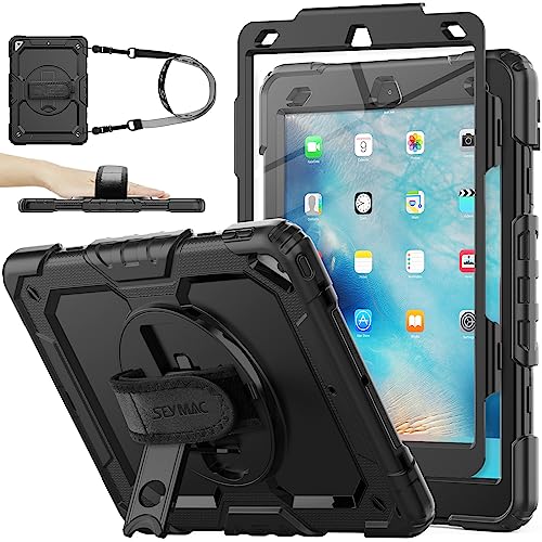 SEYMAC stock Case for iPad Air 3 2019 / Pro 10.5'' with Screen Protector Pen Holder [360° Rotate Hand Strap/Stand], Drop-Proof Case (Black) - Image 1