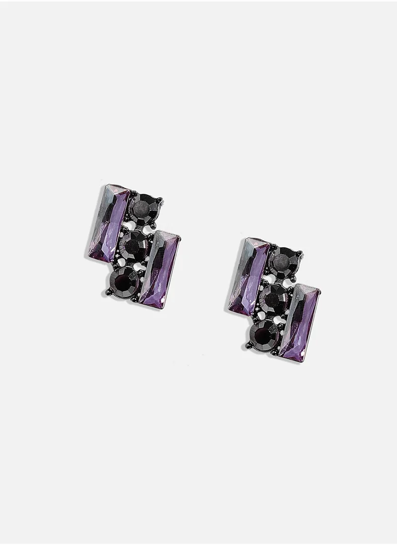 SOHI Crystal Bar Stud Earrings - Purple & Silver-Colour