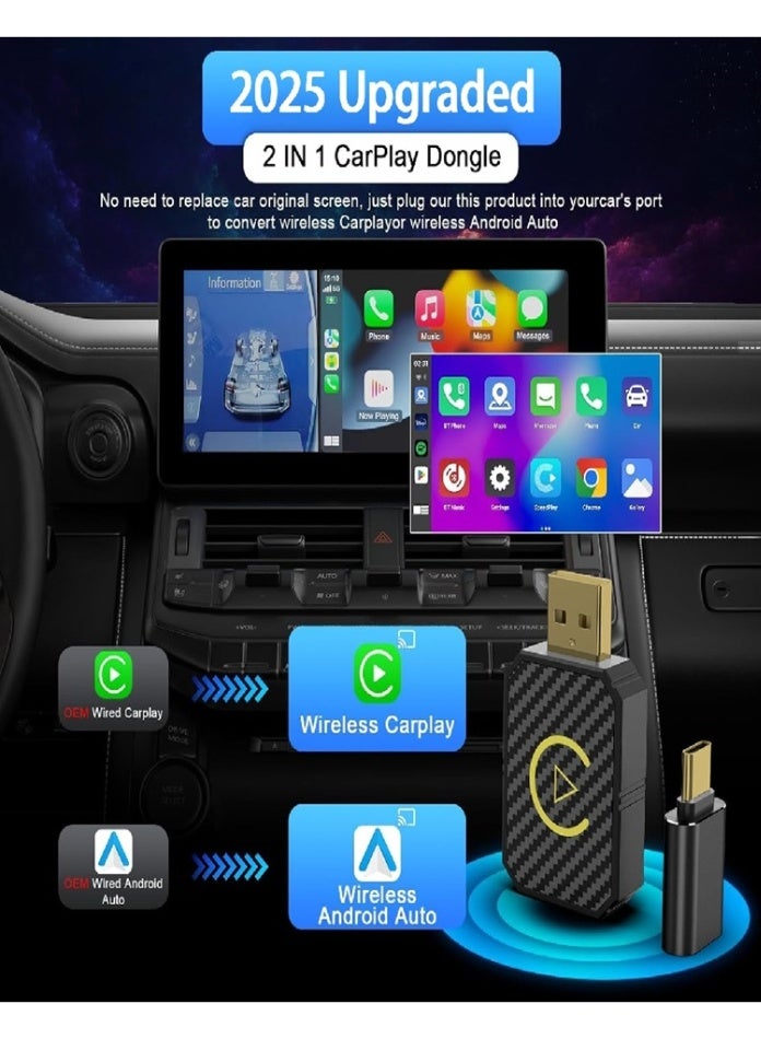 محول CarPlay لاسلكي صغير 2 في 1 مع بلوتوث 5.0 وواي فاي للسيارات السلكية CarPlay/Auto - Image 2