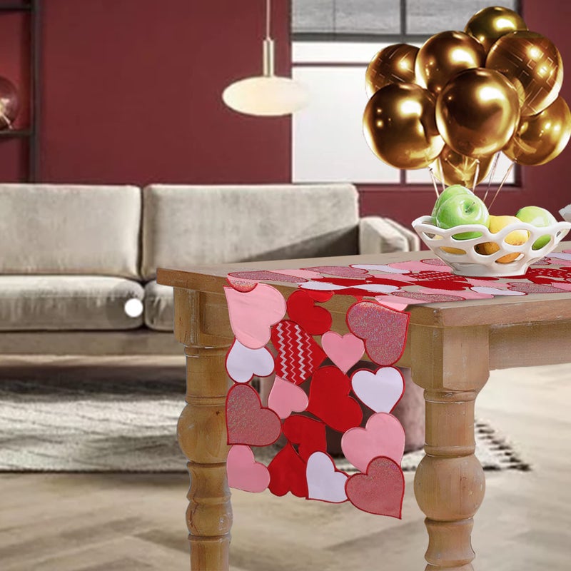 OWENIE Valentineâ€˜s Day Table Runners, 70 Inches Long, Red Valentines Table Runner Embroidered Love Heart Red Table Decorations, Mother's Day or Wedding Table Decor , Machine Washable - Image 2