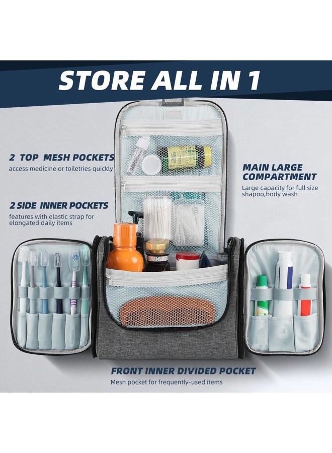 Buruis Large Capacity Toiletry Bag for Women and Men, Hanging Toiletry Organizer Cosmetics Makeup Bag, Water-resistant Dopp Kit Shaving Bags for Full Sized Toiletries, Travel Essentials (Oxford Gray) - Image 2