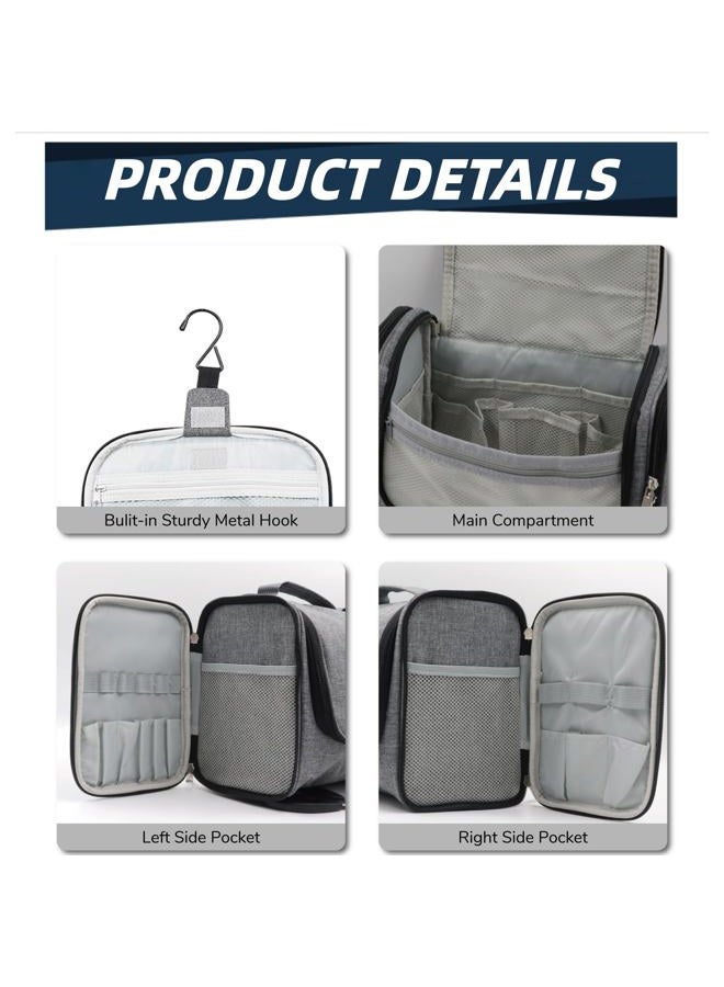 Buruis Large Capacity Toiletry Bag for Women and Men, Hanging Toiletry Organizer Cosmetics Makeup Bag, Water-resistant Dopp Kit Shaving Bags for Full Sized Toiletries, Travel Essentials (Oxford Gray) - Image 4