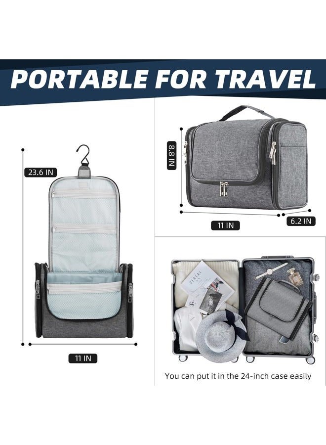 Buruis Large Capacity Toiletry Bag for Women and Men, Hanging Toiletry Organizer Cosmetics Makeup Bag, Water-resistant Dopp Kit Shaving Bags for Full Sized Toiletries, Travel Essentials (Oxford Gray) - Image 3
