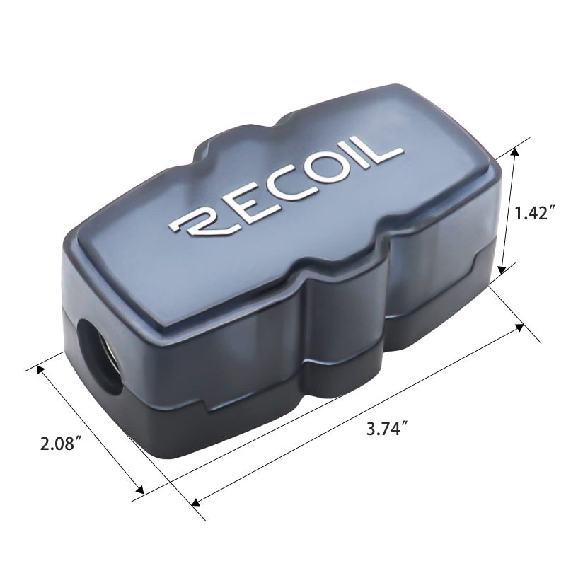 Recoil MFH12 2 Way Mini-ANL Fused Distribution Block, 1 X 0/2/4 Gauge in / 2 X 4/8 Gauge Out Fused Distribution Block with 60A, 80A, 100A Fuses, Solid Brass for Maximum Power Transfer - Image 4