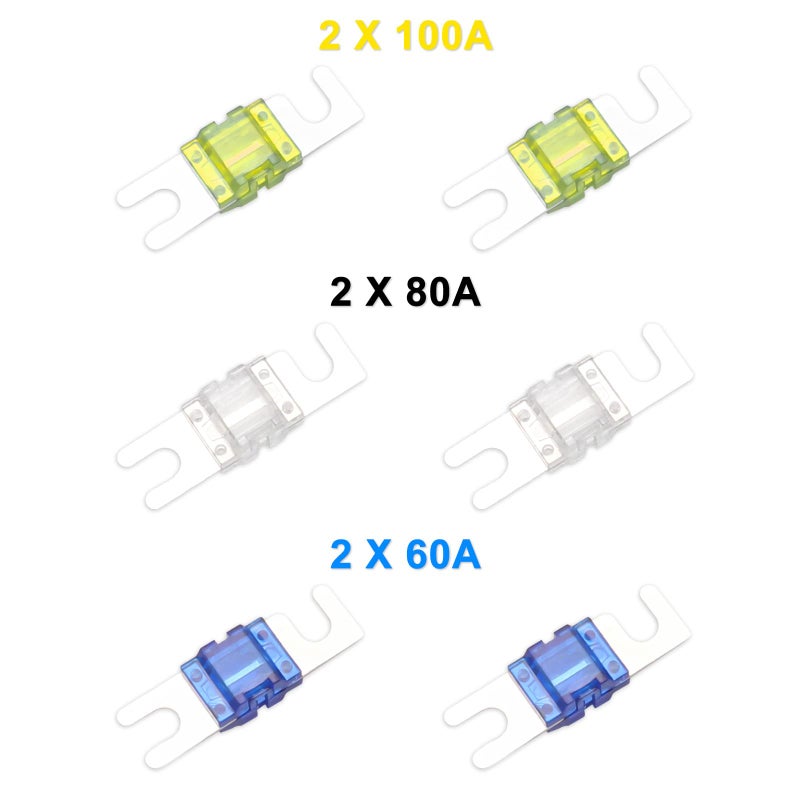 Recoil MFH12 2 Way Mini-ANL Fused Distribution Block, 1 X 0/2/4 Gauge in / 2 X 4/8 Gauge Out Fused Distribution Block with 60A, 80A, 100A Fuses, Solid Brass for Maximum Power Transfer - Image 5