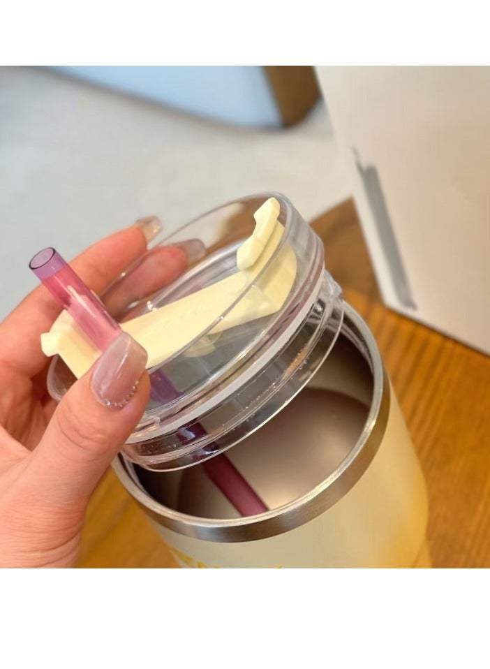 Stanley Quencher, Stainless Steel Vacuum Insulated Ice Cup, Large Capacity Thermos Cup, Portable Tumbler With Lid And Straw For Water, Iced Tea Or Coffee, (1pc, Yellow) - Image 2