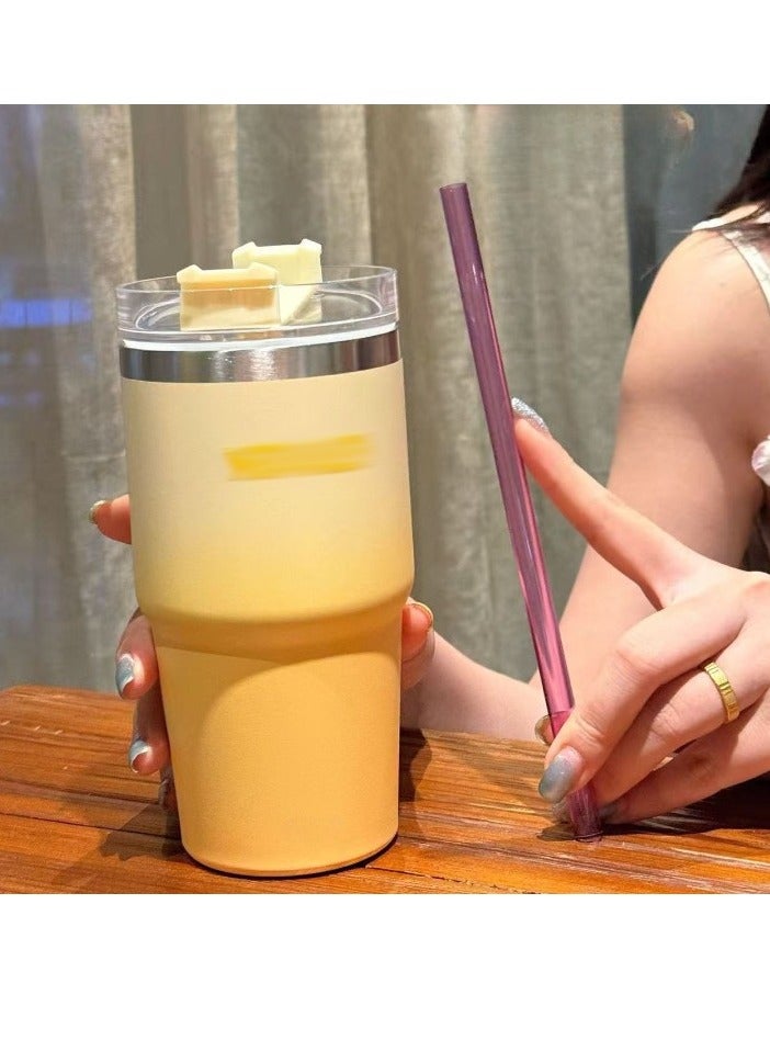 Stanley Quencher, Stainless Steel Vacuum Insulated Ice Cup, Large Capacity Thermos Cup, Portable Tumbler With Lid And Straw For Water, Iced Tea Or Coffee, (1pc, Yellow) - Image 3