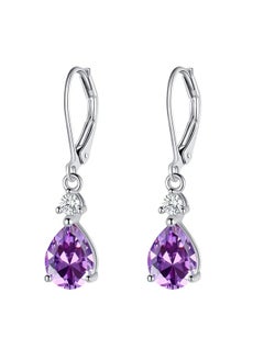 VOLUKA 925 Sterling Silver Natural Amethyst Teardrop Leverback Earrings|7 * 9Mm Pear Shaped Drop Dangly Earring Hypoallergenic Jewelry For Women  - Image 1