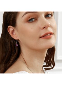 VOLUKA 925 Sterling Silver Natural Amethyst Teardrop Leverback Earrings|7 * 9Mm Pear Shaped Drop Dangly Earring Hypoallergenic Jewelry For Women  - Image 3
