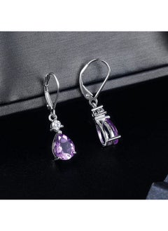 VOLUKA 925 Sterling Silver Natural Amethyst Teardrop Leverback Earrings|7 * 9Mm Pear Shaped Drop Dangly Earring Hypoallergenic Jewelry For Women  - Image 4