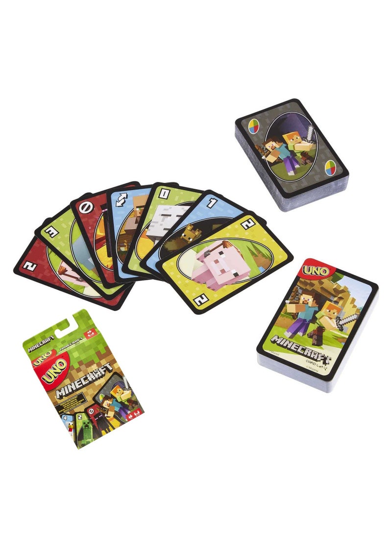 Uno Minecraft Illustrated Card Game with Special Creeper Action Card Game Rules Included 2-10 Players Children's Toy Age 7 and Above - Image 1