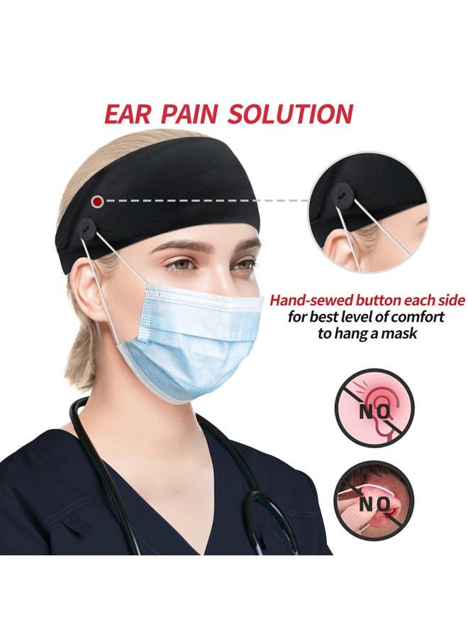 ABAMERICA Headbands with Button for Mask, Wide Nurses Headbands Non Slip Elastic Ear Protection for Women Men Doctors Sweatband Head Wrap  - Image 2