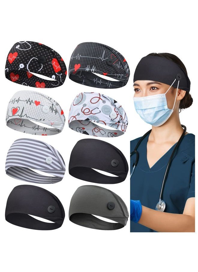 ABAMERICA Headbands with Button for Mask, Wide Nurses Headbands Non Slip Elastic Ear Protection for Women Men Doctors Sweatband Head Wrap  - Image 1