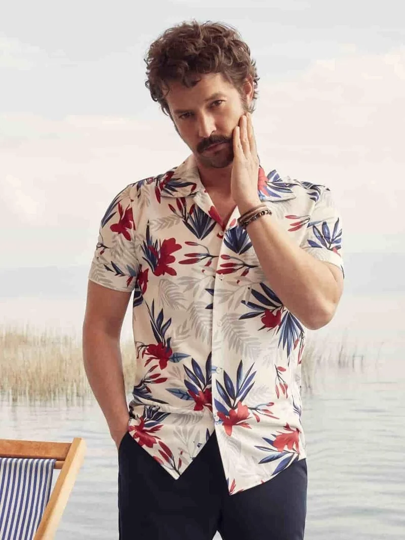 Dufy Red Men's Regular Fit Open Collar Short Sleeve Shirt
