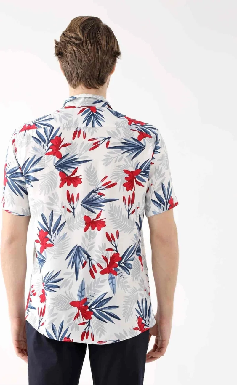 Dufy Red Men's Regular Fit Open Collar Short Sleeve Shirt