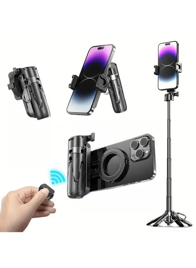 حامل الهاتف الذكي اللاسلكي المغناطيسي الأسود القابل للامتصاص والقابل للسحب بعصا سيلفي من 45 إلى 72 سم - Image 5