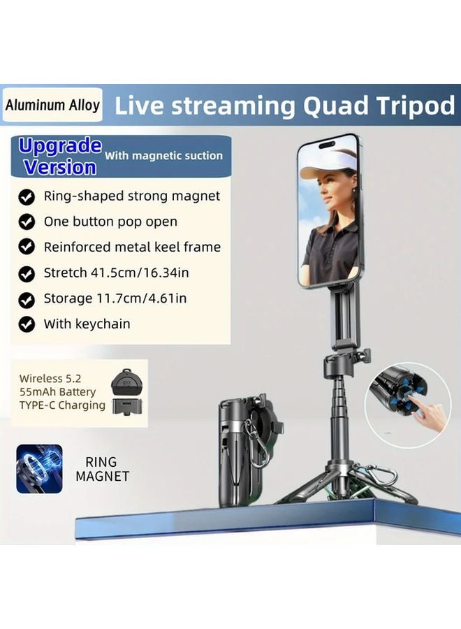 حامل الهاتف الذكي اللاسلكي المغناطيسي الأسود القابل للامتصاص والقابل للسحب بعصا سيلفي من 45 إلى 72 سم - Image 1