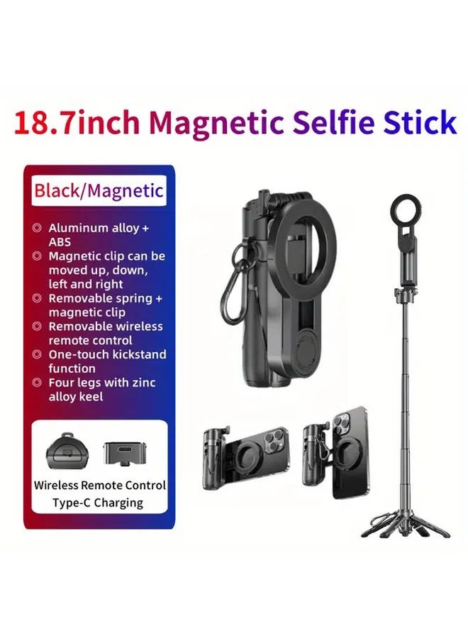 حامل الهاتف الذكي اللاسلكي المغناطيسي الأسود القابل للامتصاص والقابل للسحب بعصا سيلفي من 45 إلى 72 سم - Image 3