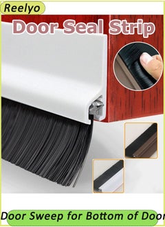 Reelyo Door Sweep for Bottom of Door, 39.2" L Integrated Design with Brush, Self Adhesive Under Door Draft Stopper for Bottom of Door, Door Seal Dust/Noise/Hot or Cold Air Insulation, White  - Image 1