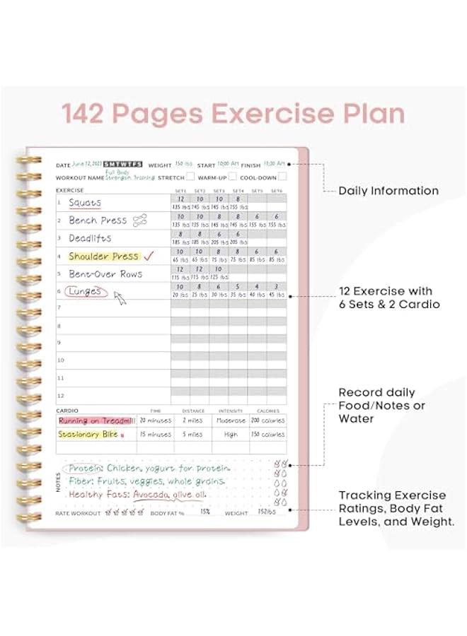 Arabest Fitness Workout Journal for Women & Men, A5(5.5 x 8.2) Workout Log Book Planner for Tracking, Progress, and Achieving Your Wellness Goals-Pink - Image 2
