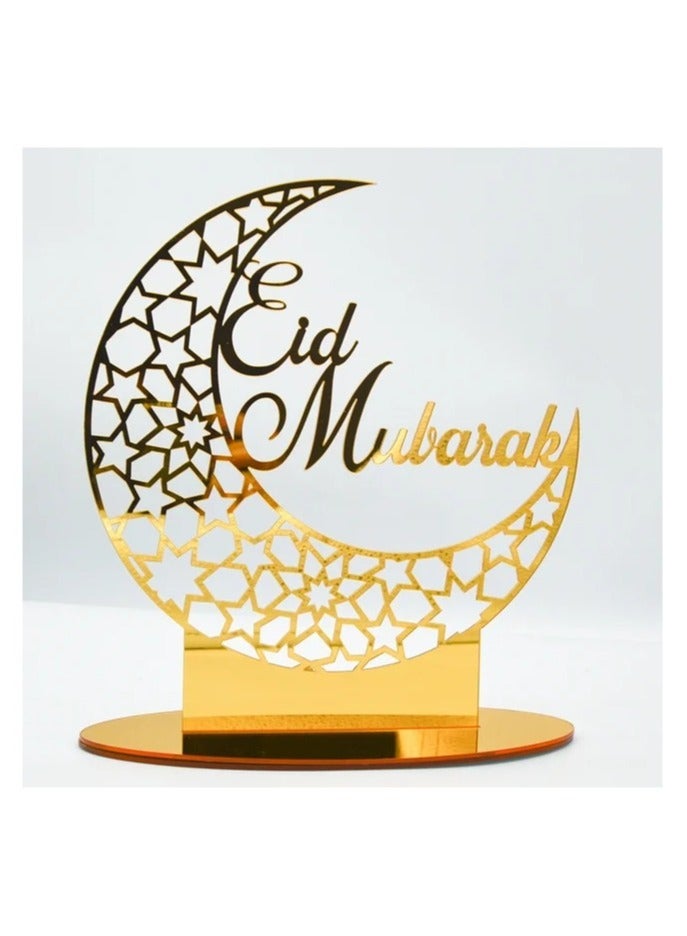 Eworld Exquisite Acrylic Ramadan Tabletop Decor for Home, Islamic Lightweight Craft Ornament Featuring Eid Mubarak Calligraphy, Perfect Crescent Ornaments for Islamic Parties, Radiant in Gold - Image 5