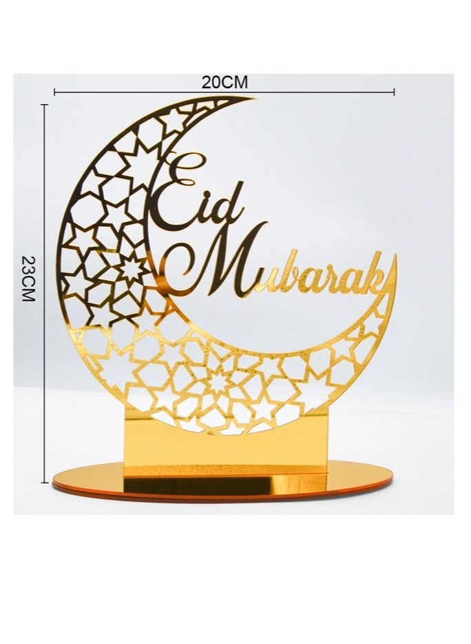 Eworld Exquisite Acrylic Ramadan Tabletop Decor for Home, Islamic Lightweight Craft Ornament Featuring Eid Mubarak Calligraphy, Perfect Crescent Ornaments for Islamic Parties, Radiant in Gold - Image 2