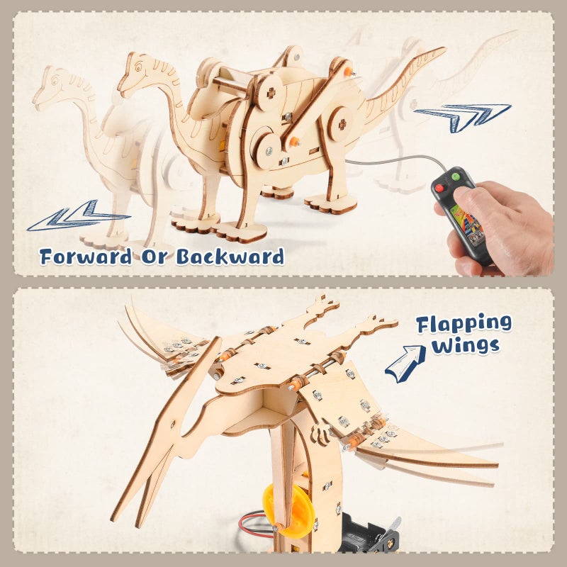 Yutin Dinosaur STEM Kits for Kids Ages 8-10-12, 4 in 1 Wood Building Toys for Boys Age 8-12, Build It Yourself Woodworking Kit, DIY 3D Wooden Puzzles Model Science Crafts for Kids, Stem Projects - Image 3
