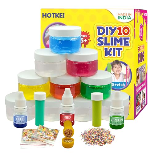 HOTKEI (10 Slime kit) Fruit Scented Colorful DIY Magic Toy Slime Gel Jelly Clay Putty Set Toys for Girls Kids Boys Slime kit Set Toys with Glitter| Charms | Beads Slime Making Kit - Image 1