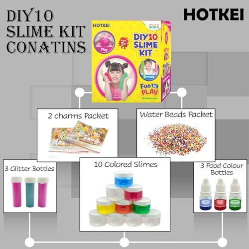 HOTKEI (10 Slime kit) Fruit Scented Colorful DIY Magic Toy Slime Gel Jelly Clay Putty Set Toys for Girls Kids Boys Slime kit Set Toys with Glitter| Charms | Beads Slime Making Kit - Image 5