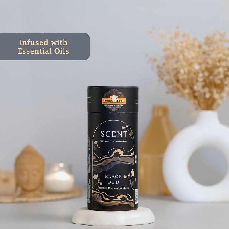Mangaldeep Scent Premium Bambooless Dhoop Sticks Black Oud Ceramic Stand Inside with Essential Oils 30 Sticks - Image 2