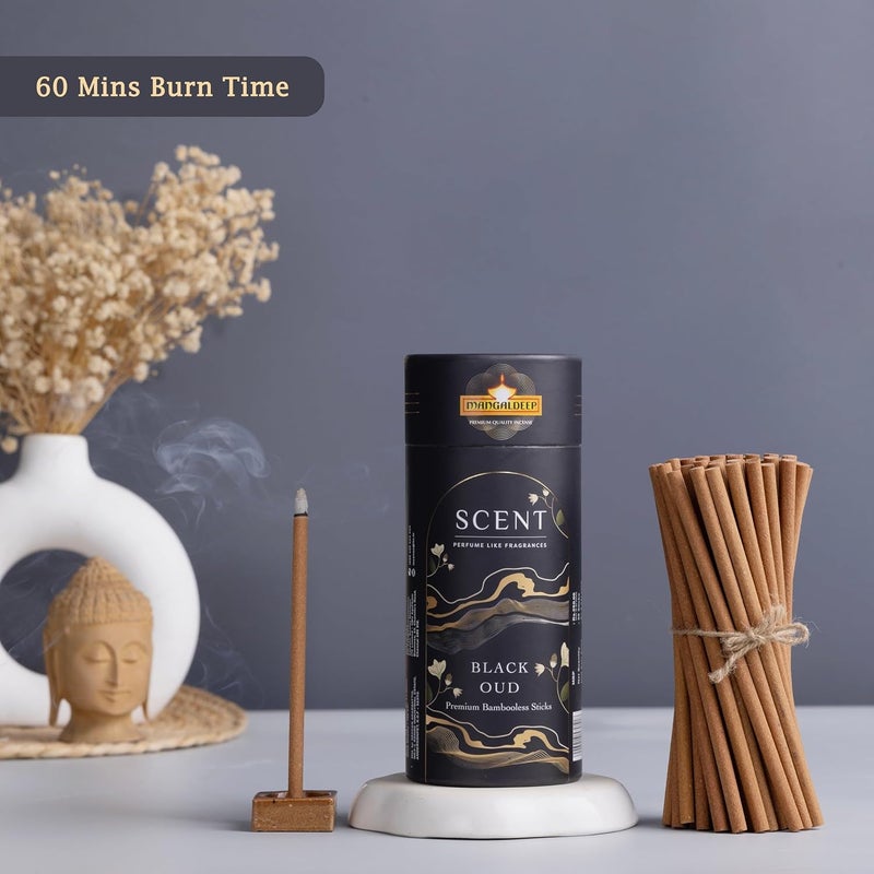 Mangaldeep Scent Premium Bambooless Dhoop Sticks Black Oud Ceramic Stand Inside with Essential Oils 30 Sticks - Image 4