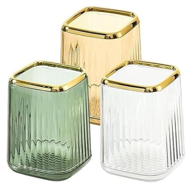 Makeup Brush Holder Organizer for Vanity, Brushes Holders Container Storage Cup with Striped Design for Bathroom Countertop, Pen Pencil Holder Cosmetic Cup for Desk, 1 piece, Multicolor - Image 1