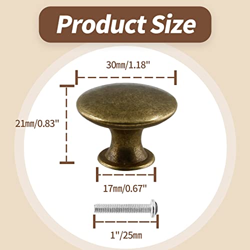 Cionyce 6 Pcs Brass Cabinet Knobs Metal Drawer Knobs Round Dresser Handle Knobs 1.18" Diameter Kitchen Cabinet Knobs Hardware(with Mounting Screws) - Image 5