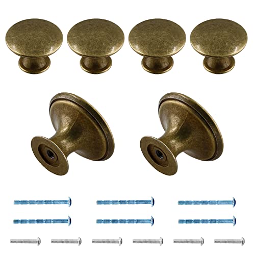 Cionyce 6 Pcs Brass Cabinet Knobs Metal Drawer Knobs Round Dresser Handle Knobs 1.18" Diameter Kitchen Cabinet Knobs Hardware(with Mounting Screws) - Image 1