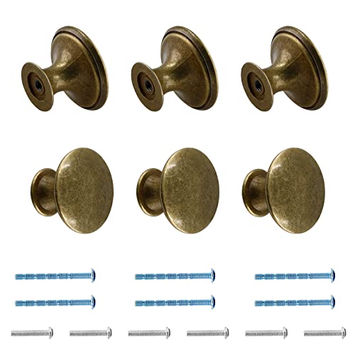 Cionyce 6 Pcs Brass Cabinet Knobs Metal Drawer Knobs Round Dresser Handle Knobs 1.18" Diameter Kitchen Cabinet Knobs Hardware(with Mounting Screws) - Image 2