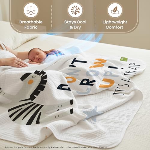 R for Rabbit Softkins Muslin Quilt Blanket for Newborn Baby 3 Layers Muslin Cotton Fabric All-Season Soft Breathable Lightweight & multipurpose Reversible Dohar, 100 x 100 cms, 0+ Months (Zebra White) - Image 3